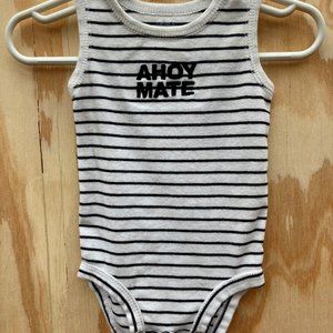 Carter's White with Black Stripes Ahoy Mate, 6 months